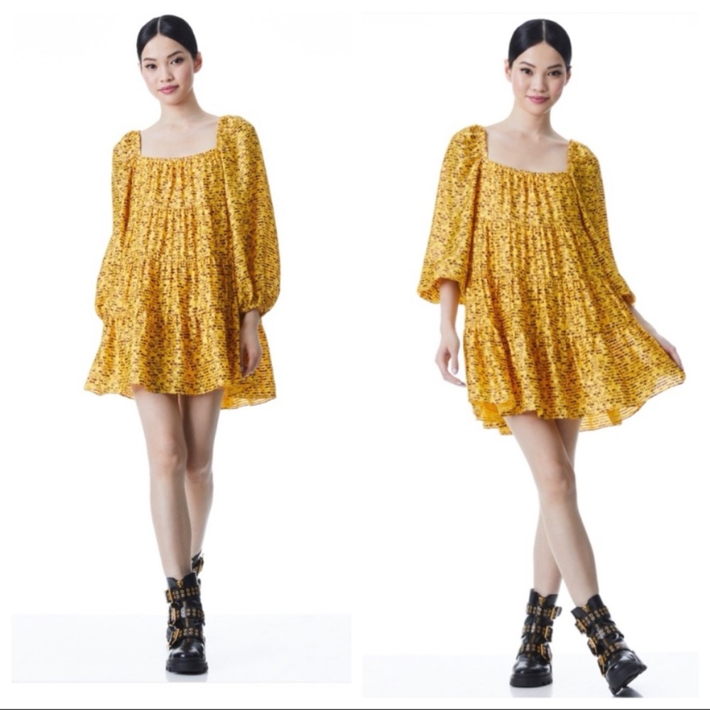 Alice + Olivia Rowen Tiered Floral Print Satin Mini Dress in Rome Floral Tuscany